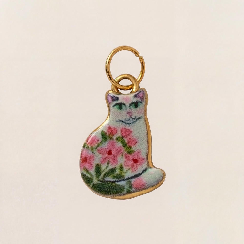 Cute Cat Ceramic Enamel Pendant Steel DIY Jewelry Wholesale