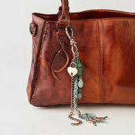 Vintage Heart  Stone Bag Charms Bohemian Tassel Keychain