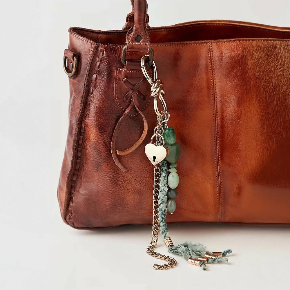 Vintage Heart  Stone Bag Charms Bohemian Tassel Keychain