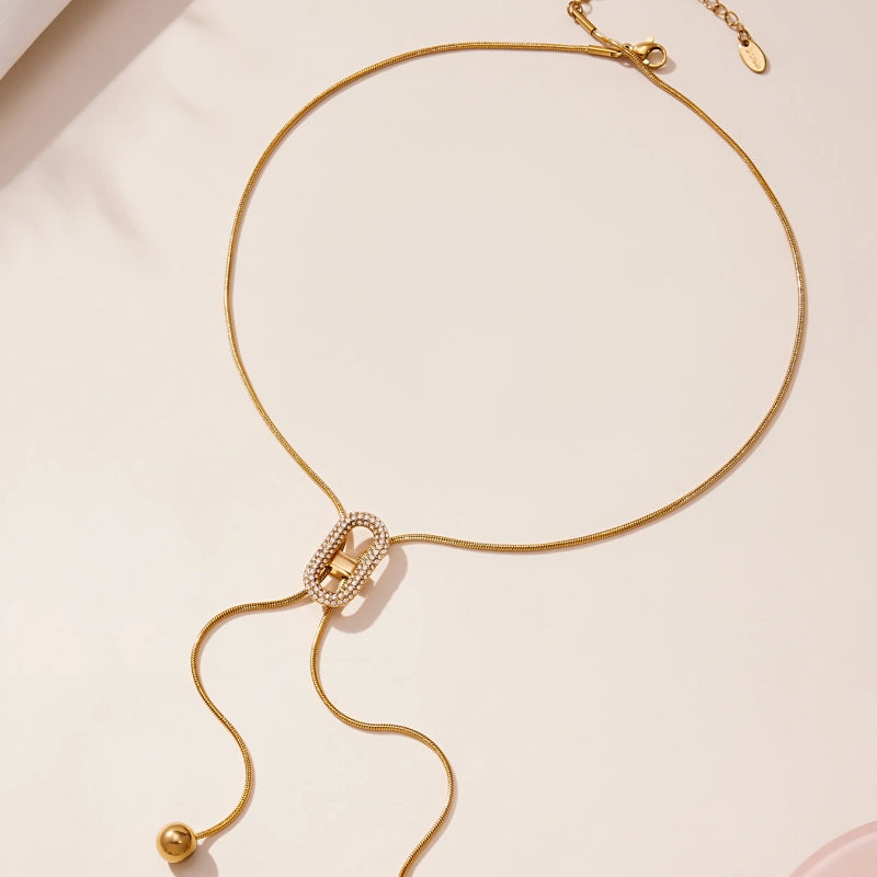 Sliding Fringe Necklace | 18K Gold Plated Zircon Bead Chain