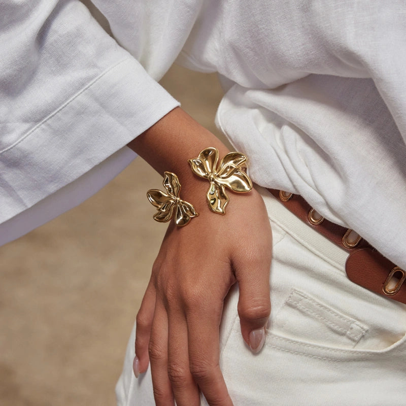 Adjustable Floral Cuff Bracelet | Designer Winter Jewelry