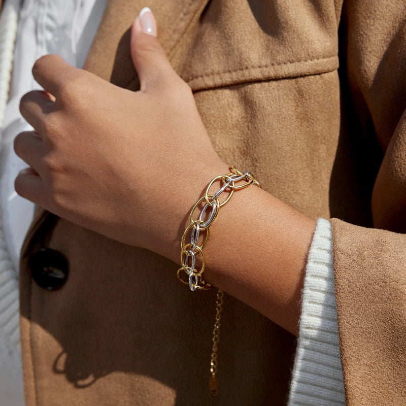 Two-Tone Steel Bracelet | Modern Stacking Cuff for Women