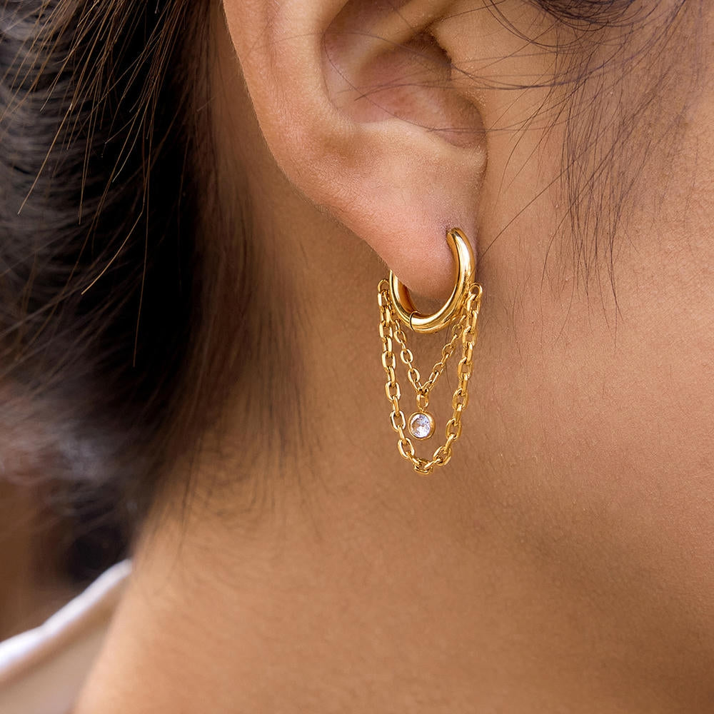 Fringe Hoop Earring | Gold Plated Stainless | Luxury Women's