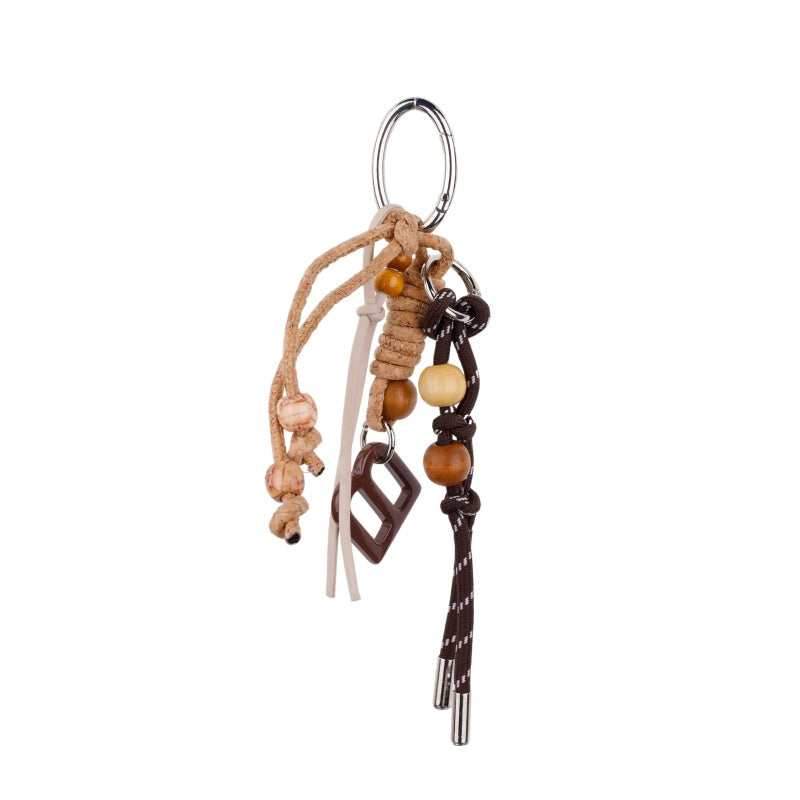 Charm Keychain with Leather Rope Natural Wood Beads