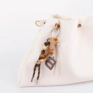 Charm Keychain with Leather Rope Natural Wood Beads