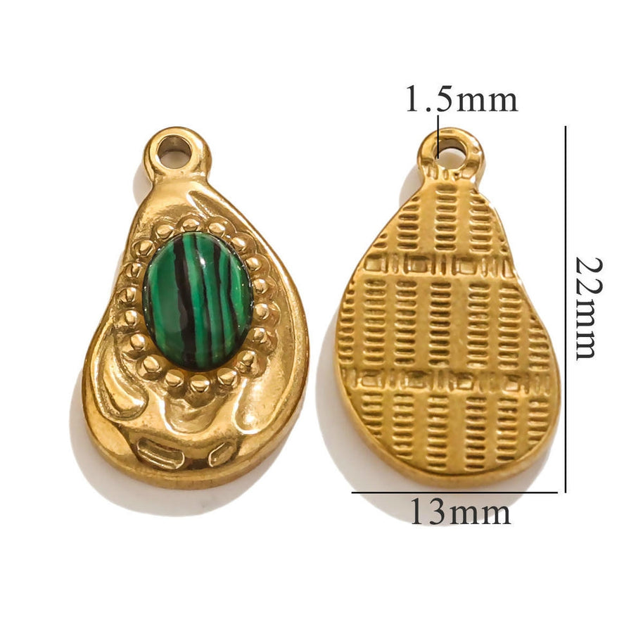 Bohemian Natural Stone Pendant Steel 18K Gold Irregular Oval