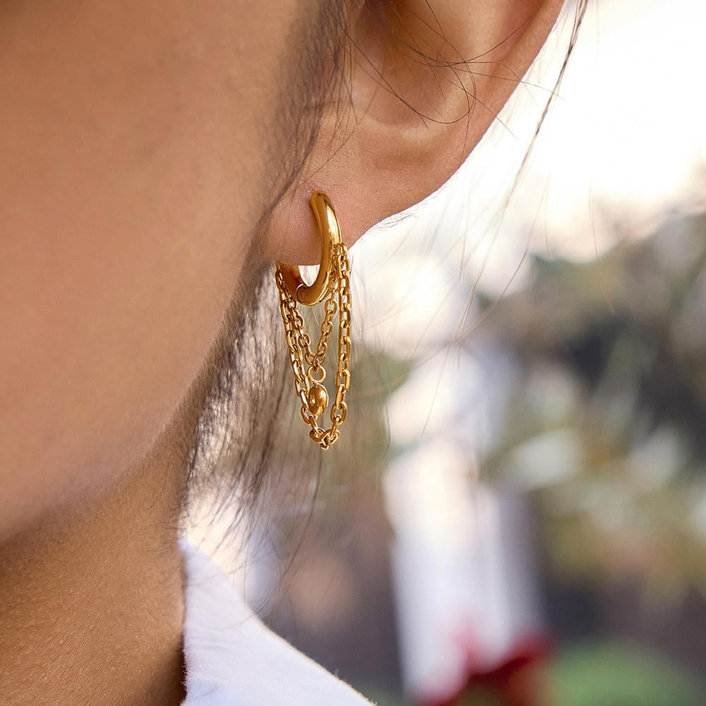 Fringe Hoop Earring | Gold Plated Stainless | Luxury Women's