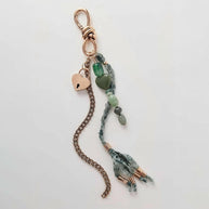 Vintage Heart  Stone Bag Charms Bohemian Tassel Keychain
