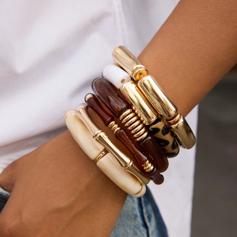 UV Gold Plated Resin Bangle | Maillard Bamboo Bracelet Cuff