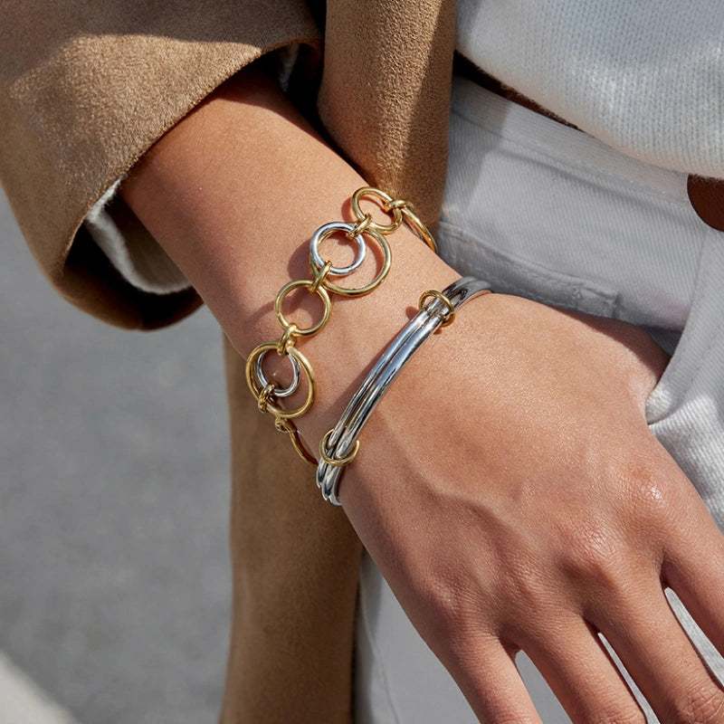 Two-Tone Bracelet | 18K Gold Plated Fade-Resistant Cuff