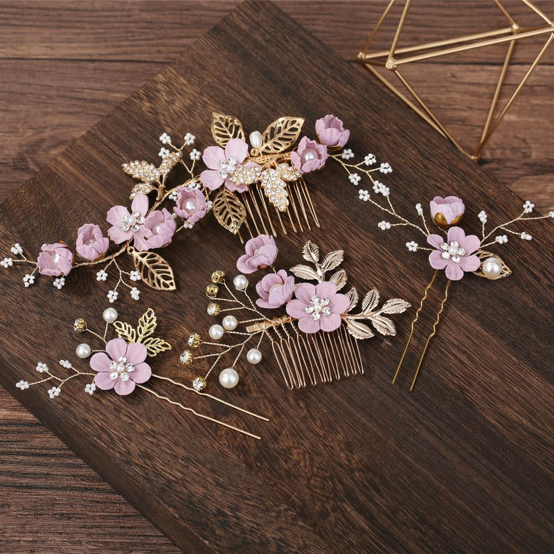 Floral Bridal Hair Comb | Boho Wedding Hairpiece with Pearl
