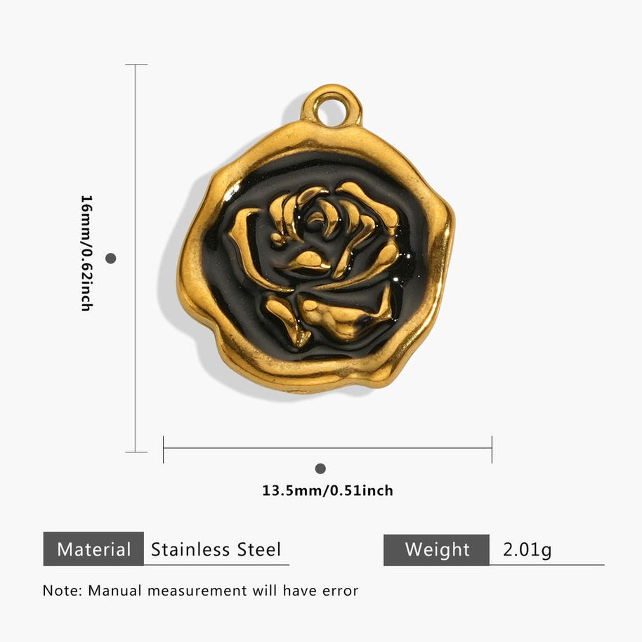 European Steel Flower Leaf Enamel Pendant 18K Gold Plated