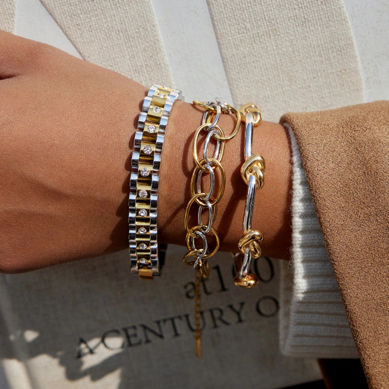 Two-Tone Steel Bracelet | Modern Stacking Cuff for Women