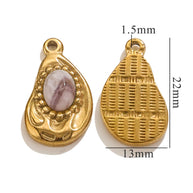 Bohemian Natural Stone Pendant Steel 18K Gold Irregular Oval