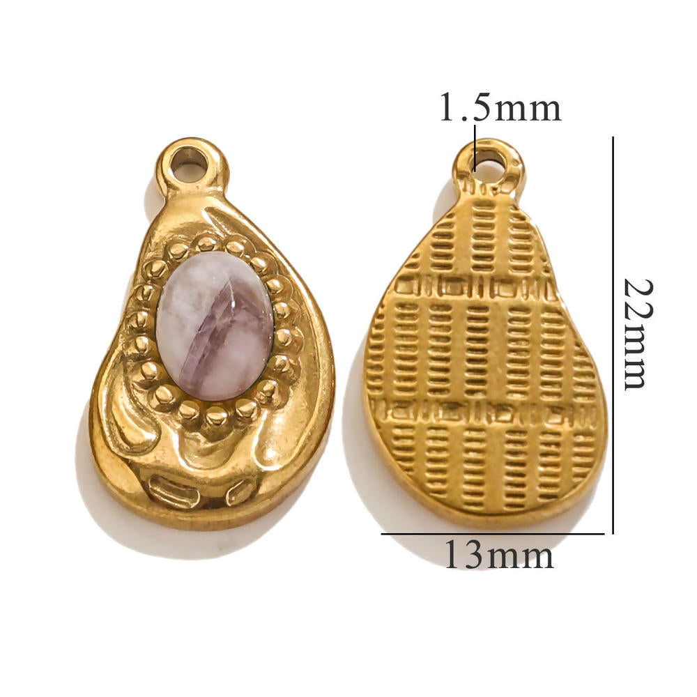 Bohemian Natural Stone Pendant Steel 18K Gold Irregular Oval