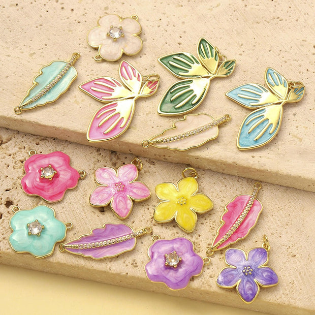 Cherry Blossom Pendant | Romantic Enamel Leaf French Charm