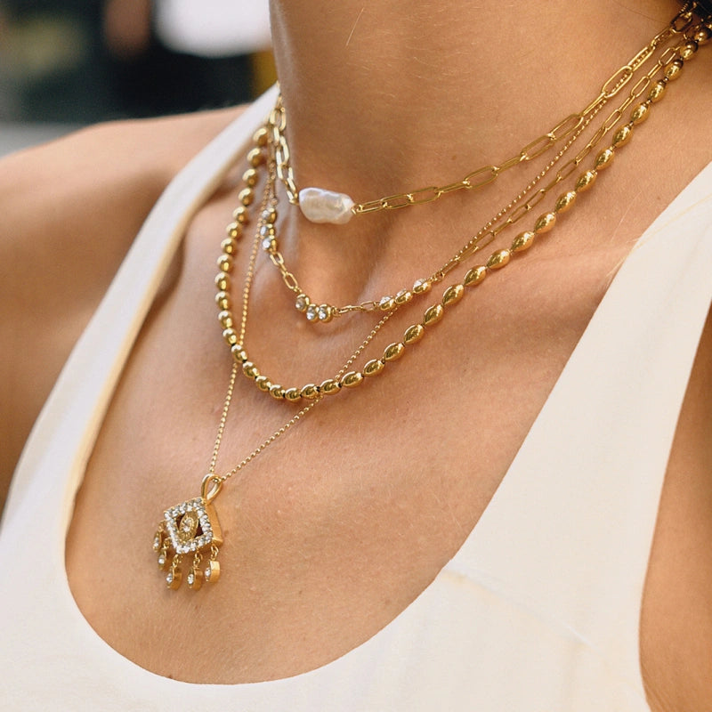 Evil Eye Zircon Necklace | Stainless Steel Fringe Jewelry