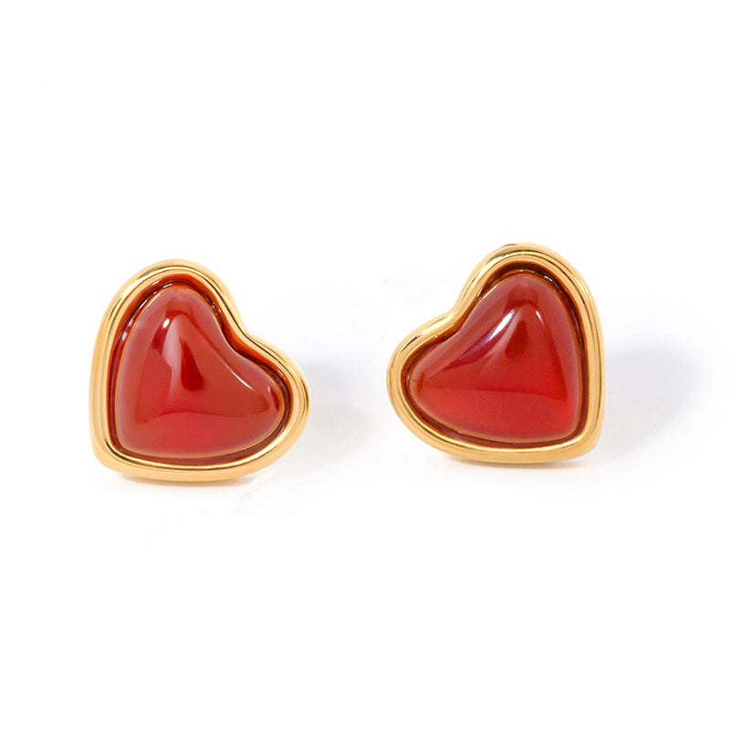 Red Gemstone Heart Stud Earring JXEW2312074
