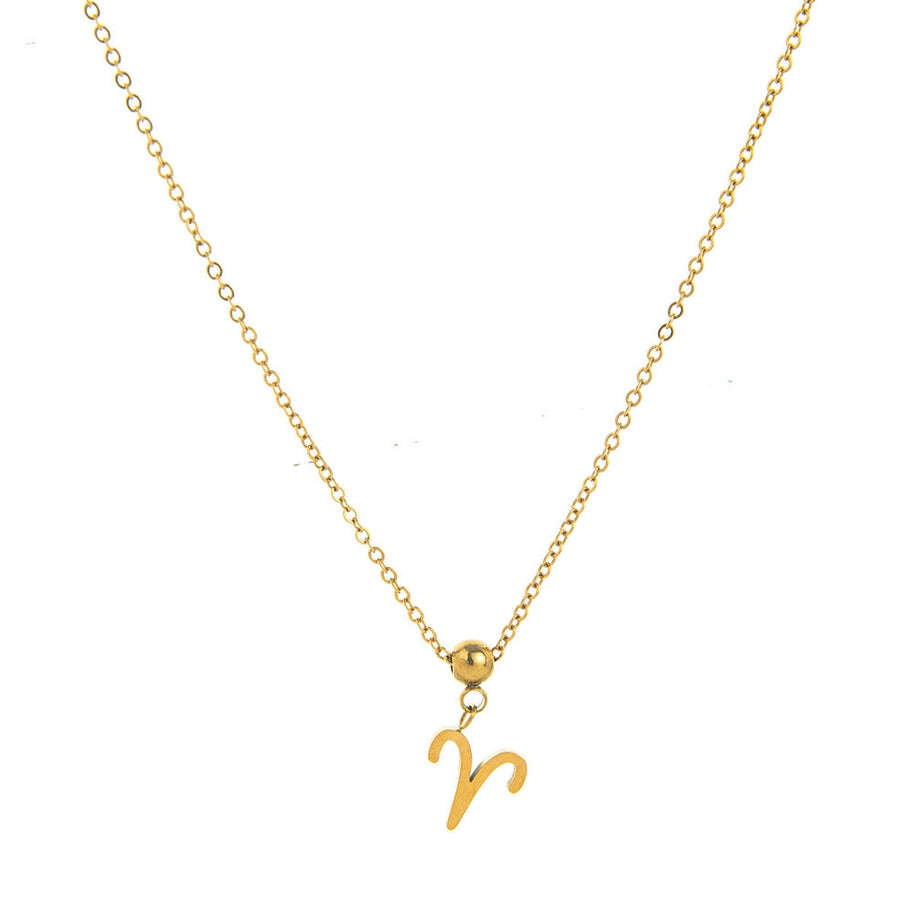 12 Zodiac Sign Charm Pendant Steel 18K Gold Tarnish Resistant