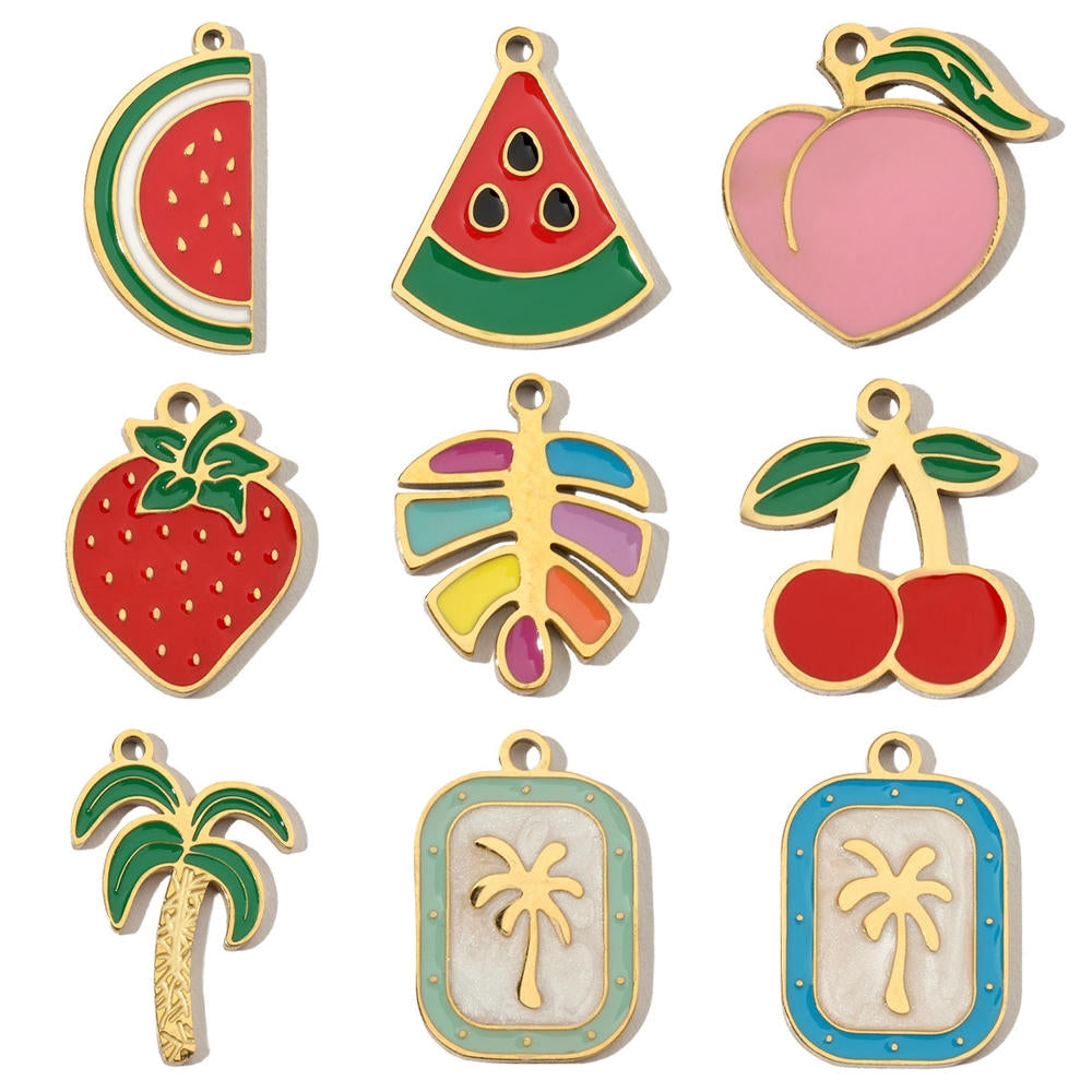 Peach Leaf Pendant | Casual Chic Enamel Fruit Steel Charm
