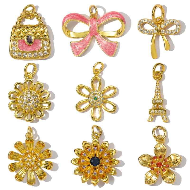 Bow Flower Pendant | French Vintage Zircon Necklace Charm