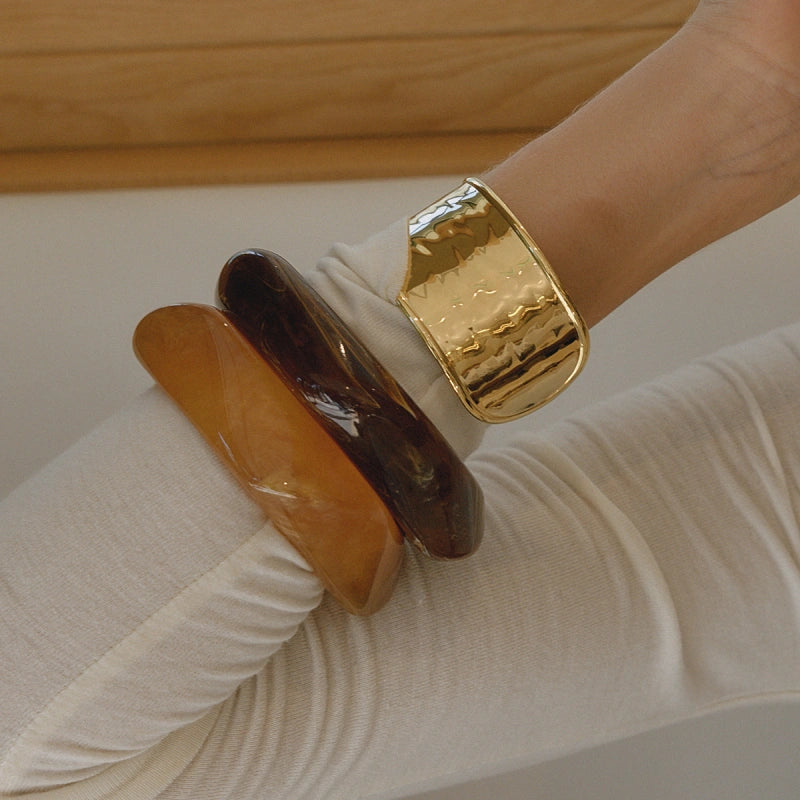 Maillard Resin Bangle | Fashion Asymmetrical Wide Cuff