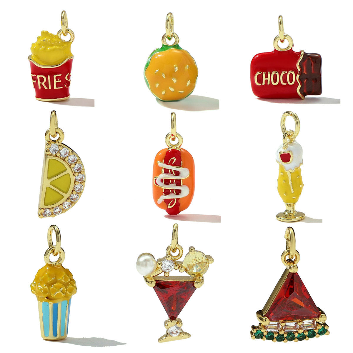 Burger Fries Pendant | Enamel Cocktail Hot Dog Charm