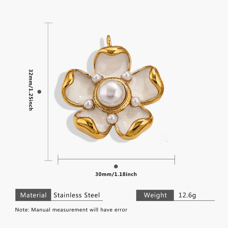 European Steel Flower Leaf Enamel Pendant 18K Gold Plated