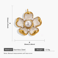 European Steel Flower Leaf Enamel Pendant 18K Gold Plated