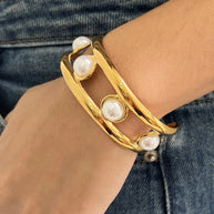 Adjustable Pearl Cuff | Versatile Stainless Steel Bracelet
