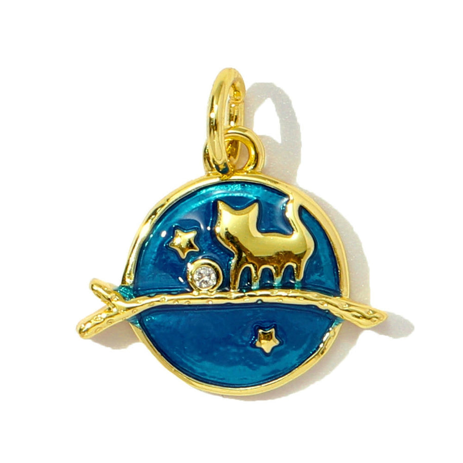 Fantasy Planet Cat Pendant | Enamel Rainbow Mushroom Charm
