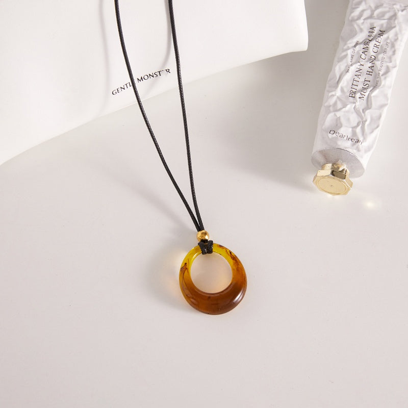 Amber Resin Long Necklace | Black Cord Fashion Chain