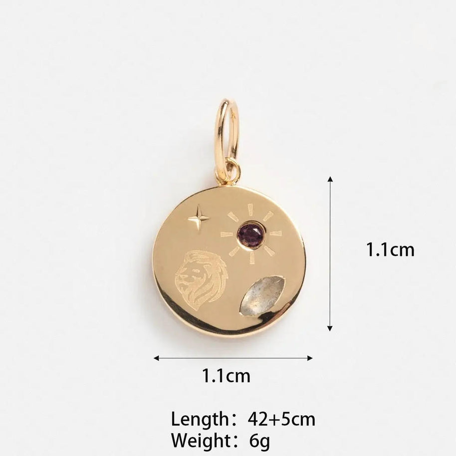 Colorful Marquise CZ Round Tarot Zodiac Pendant Steel 18K
