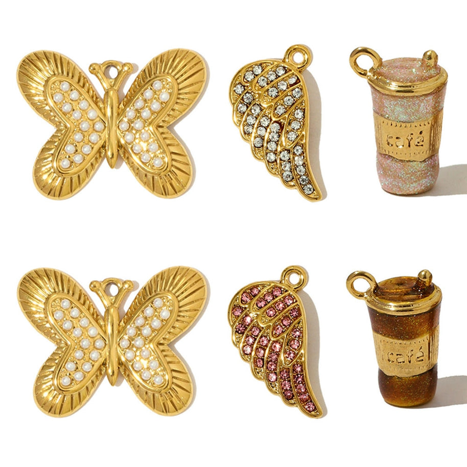 3D Coffee Cup Pendant | Large Butterfly Steel Charm