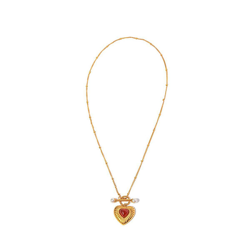 Red Gemstone Heart Pendant Necklace JXN2402002
