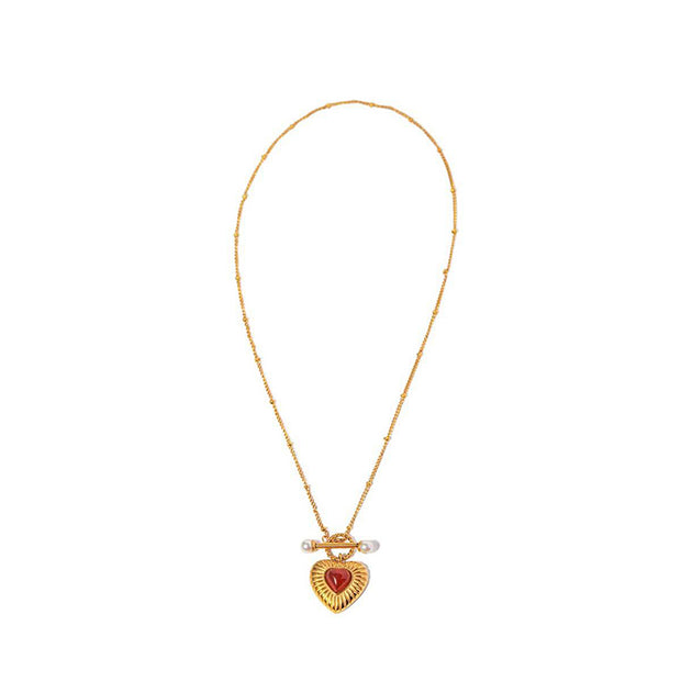 Red Gemstone Heart Pendant Necklace JXN2402002