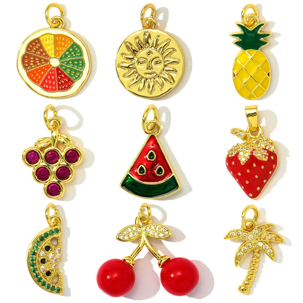 Cherry Grape Pendant | Zircon Inlay Enamel Fruit Drop Charm