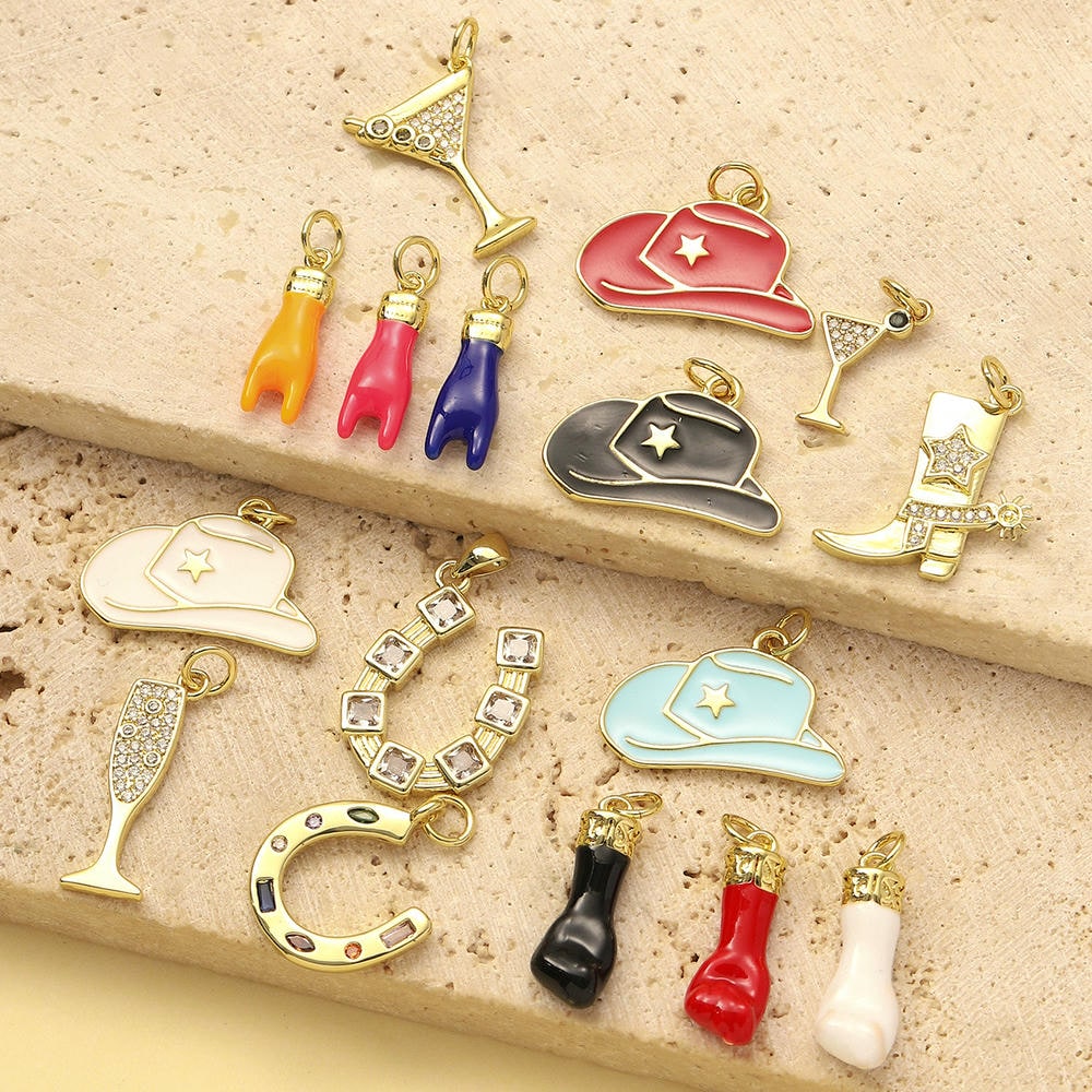 Colorful Wine Boot Pendant | Enamel Horseshoe Cowboy Charm