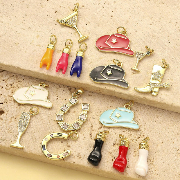 Colorful Wine Boot Pendant | Enamel Horseshoe Cowboy Charm