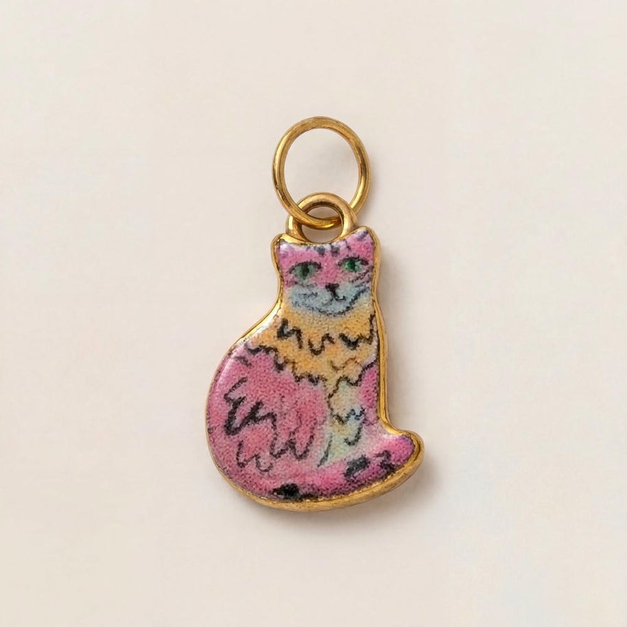 Cute Cat Ceramic Enamel Pendant Steel DIY Jewelry Wholesale