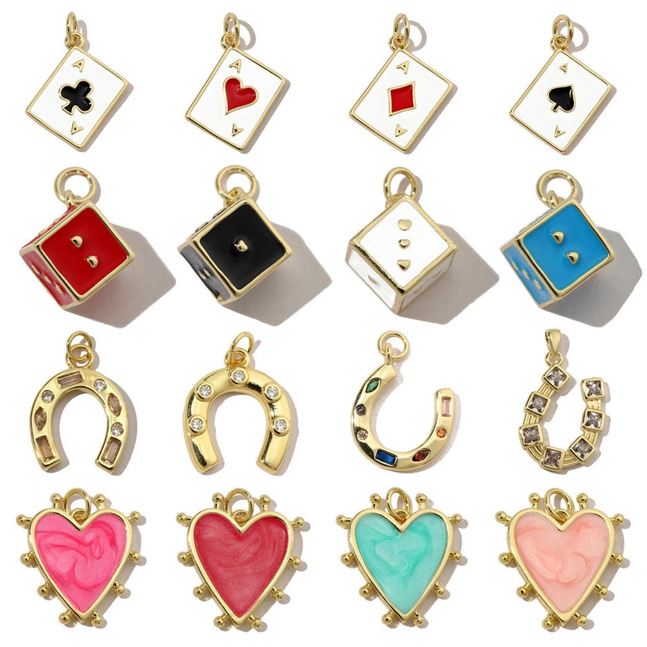 Modern Dice Love Pendant | Enamel Poker Heart Charm