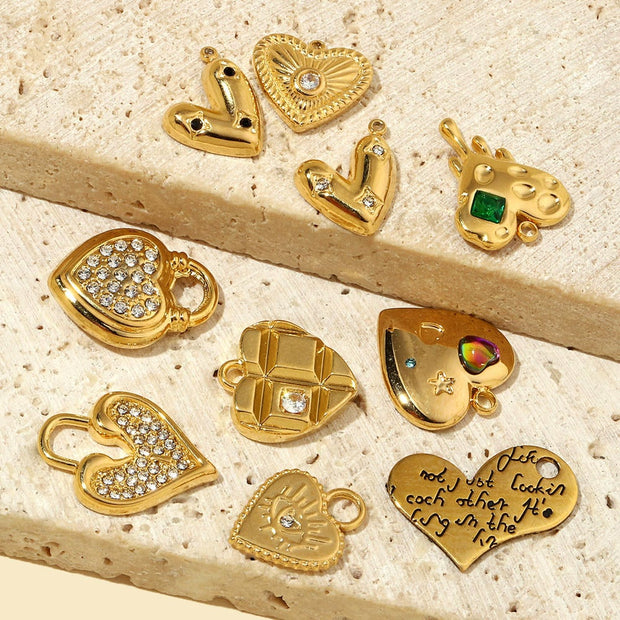 Heart Pendant | Rhinestones French Vintage Steel Charm