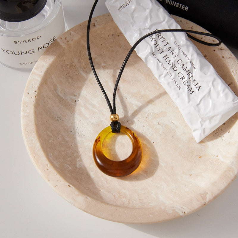 Amber Resin Long Necklace | Black Cord Fashion Chain