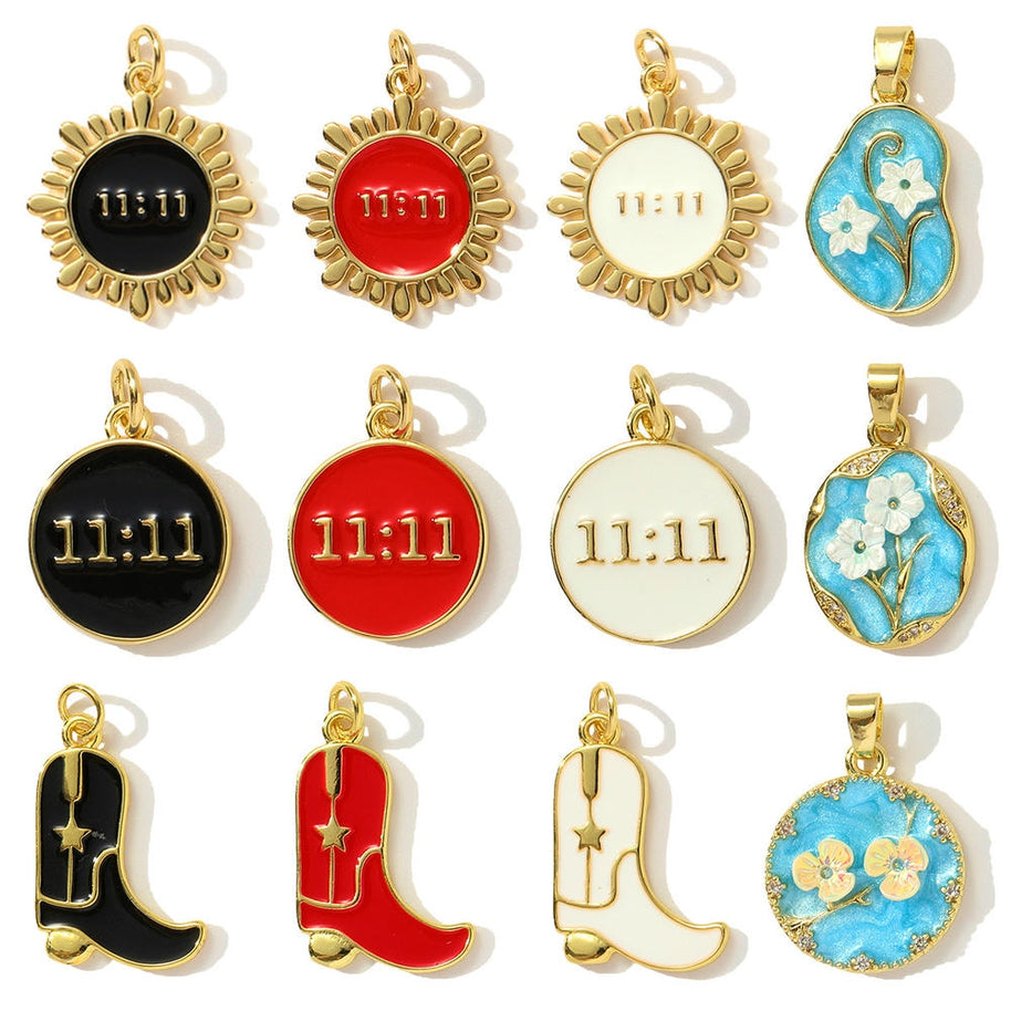 Angel Number 1111 Pendant | Enamel Flower Boot Fashion Charm