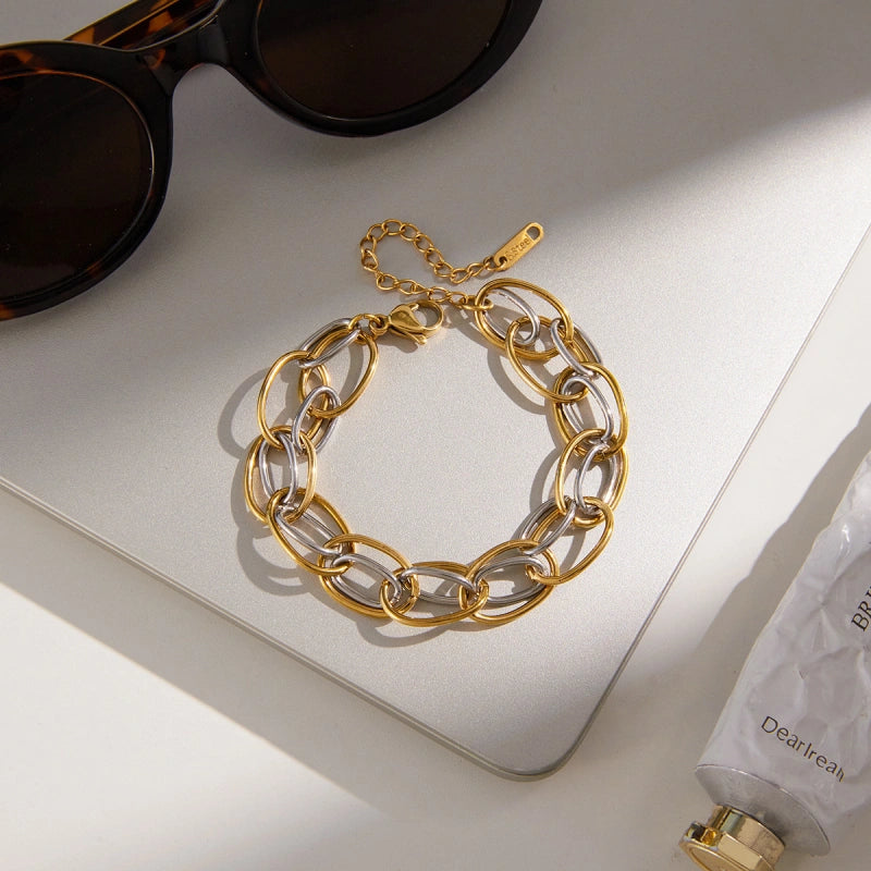 Two-Tone Steel Bracelet | Modern Stacking Cuff for Women