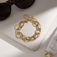 Two-Tone Steel Bracelet | Modern Stacking Cuff for Women