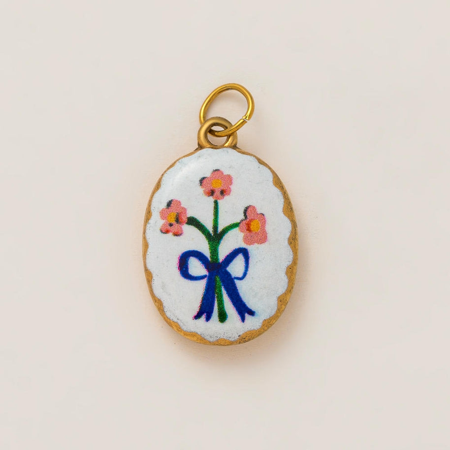 DIY Flower Grass Pendant Heart Print Colorful Charm JX252601S