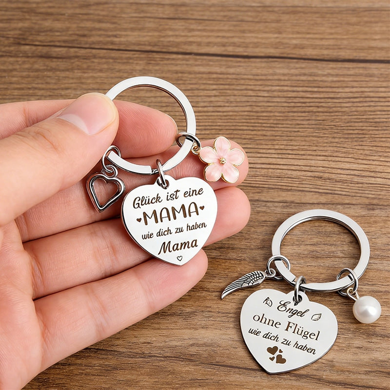 Heart Keychain | Pearl Wing Charm | Engrave Steel