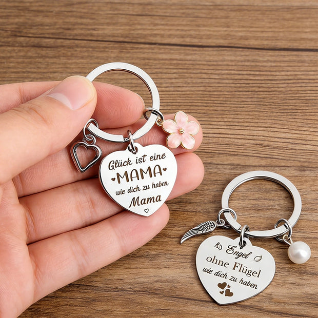 Heart Keychain | Pearl Wing Charm | Engrave Steel