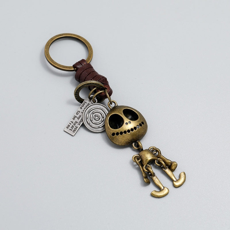 Skeleton Keychain | Braided Leather Halloween Accessory